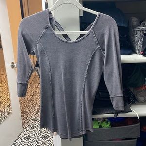 Free people Gray ribbed 3/4 sleeve blouse with cross back detail